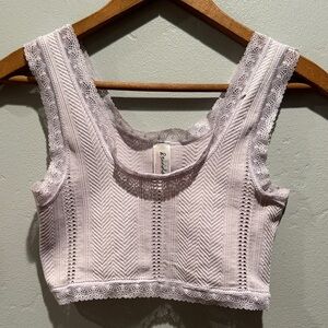 Sunday Lavender Purple Lace-Trim Bralette Peep Cut Out Cropped Tank Top